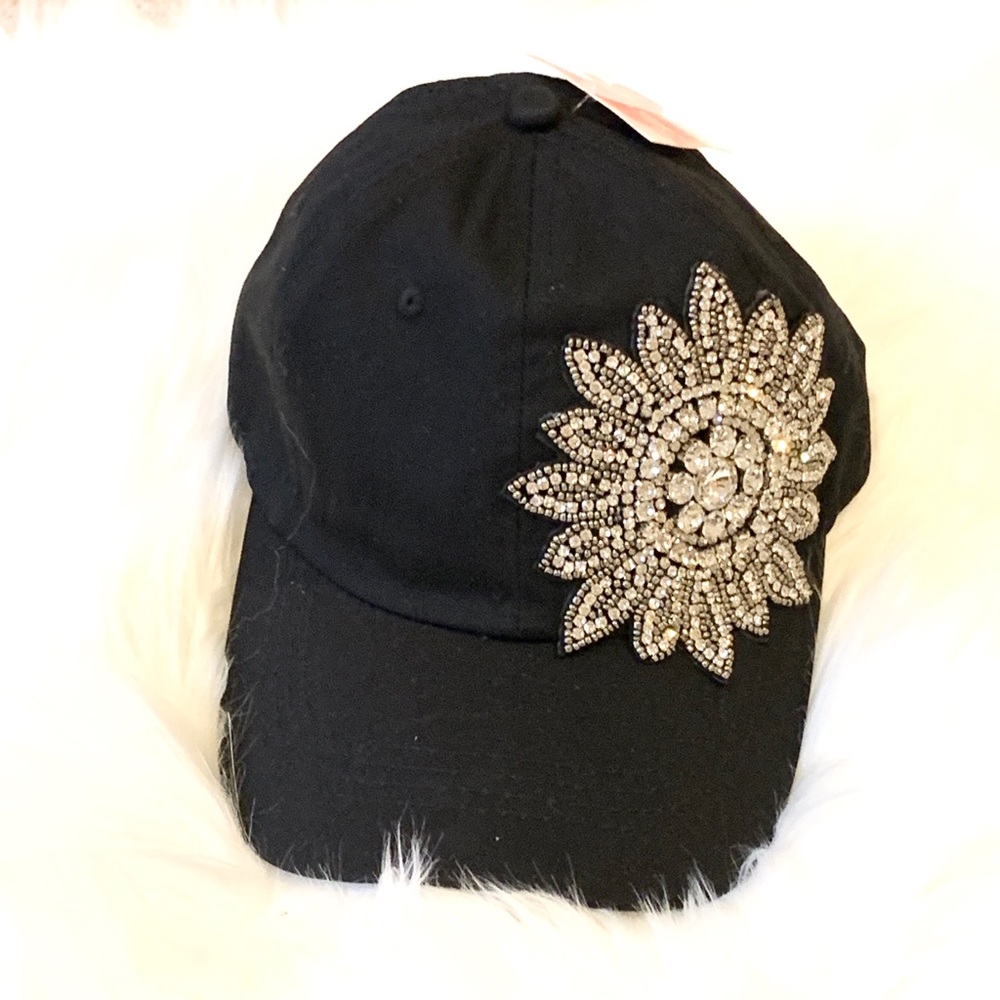 NWT Alabama Girl Black Crystal Flower Baseball Cap - Picture 2 of 5